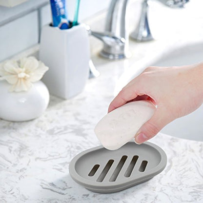 Topsky 2-Pack Soap Dish with Drain, Soap Holder & Saver, Easy Cleaning, Dry, Stop Mushy Soap (Gray) - color: Grey
