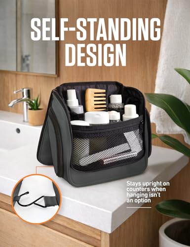VENTURE 4TH Hanging Travel Toiletry Bag, 18 Compartments - Gray | Hangs on rails, hooks or doors; stands upright. Removable TSA pouch. Water-resistant Nylon 290D Twill, reinforced stitching. - color: Gray