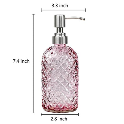 16 oz Soap Dispenser with 304 Rustproof Stainless Steel Pump, Kitchen, Bathroom Refillable Glass Liquid Soap Dispenser for Hand Soap, Soap, Lotion. (Pink) - color: Pink