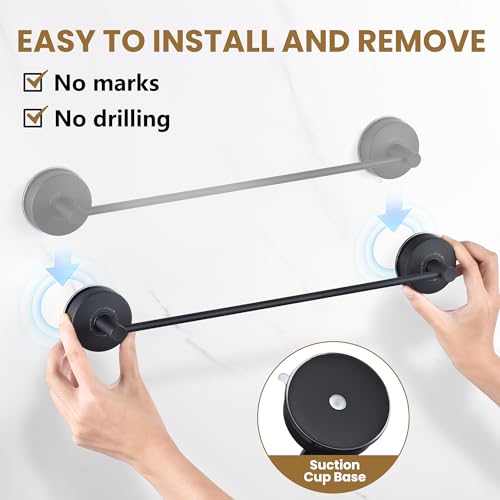 JOMOLA Towel Bar Suction Hand Towel Rack for Bathroom Stainless Steel Kitchen Towel Rail Holder Storage Hanger No Drilling Towel Bar Matte Black,17 inches - color: Matte Black