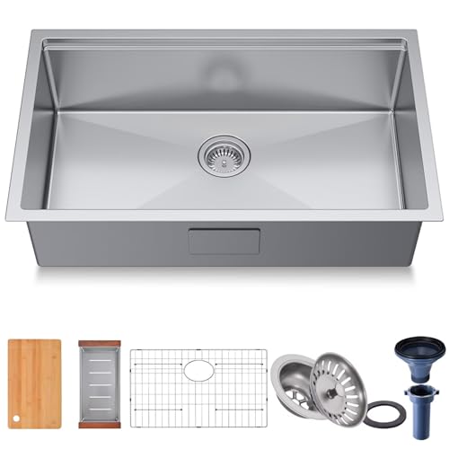 32" Undermount 18 Gauge 304 Stainless Steel Single Bowl Workstation Kitchen Sink with Accessary in 32"Lx19"Wx10"D - size: 32"L x 19"W x 10"D Workstation