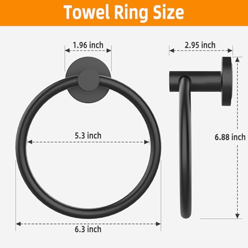 Matte Black Towel Ring 2Pack, SUS304 Stainless Steel Hand Towel Holder for Bathroom Kitchen, Modern Style Towel Hanger, Thicken Ring Towel Holder, Towel Rack Round Wall Mounted (2, Black) - color: Black