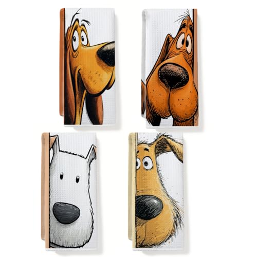 4 Pcs Funny Hound Dog Kitchen Towels, Cute Terrier Dogs Gifts Hand Towel - color: Multi0233