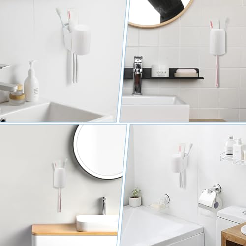 Toothbrush Holders for Bathrooms Toothbrush Holders Wall Mounted BPA-Free Tooth Brush Holder with Toothbrush Cup Drilling-Free (White) - color: White