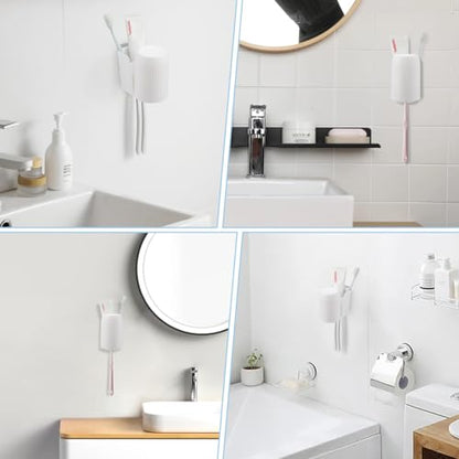 Toothbrush Holders for Bathrooms Toothbrush Holders Wall Mounted BPA-Free Tooth Brush Holder with Toothbrush Cup Drilling-Free (White) - color: White