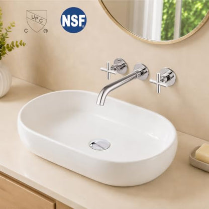 Midanya Wall Mount Bathroom Faucet 3 Hole 2 Cross Handle,Polish Chrome | SUS304 Stainless Steel,Rough-in Valve Included,360° Swivel Spout,for Bathroom Sink,Vanity - color: Polish Chrome