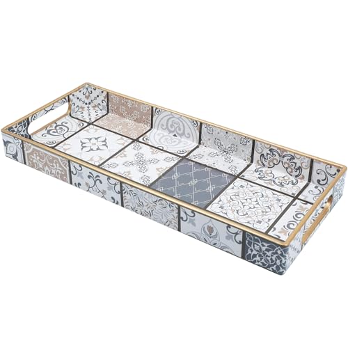 Bathroom Vanity Tray for Countertop, Small Plastic Toilet Tank Tray Versatile Storage & Organization Tray for Makeup, Perfume, Desk, Kitchen, Candles, 13.7"x6"x1.4", 35Boho3 - color: 15multi3