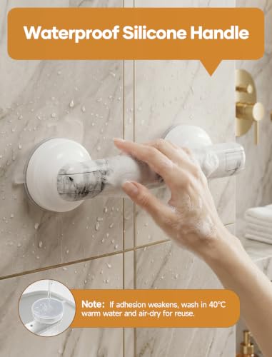 Grab Bars for Bathtubs and Showers Handles for the Elderly and People in Need,2026 New Powerful Suction Cup,No Drilling Required (White-1 Pack) - color: White