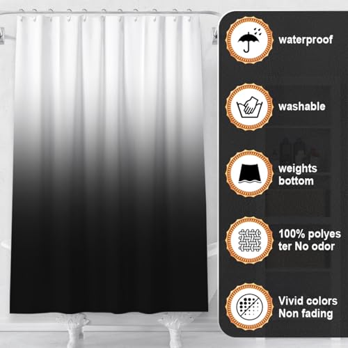 Shower Curtain Sets with Rugs and Adjustable Toilet Seat Cover | 4 Pcs Black Bathroom Sets with Shower Curtain and Rugs and Microfiber Toilet Lid Cover - color: Black