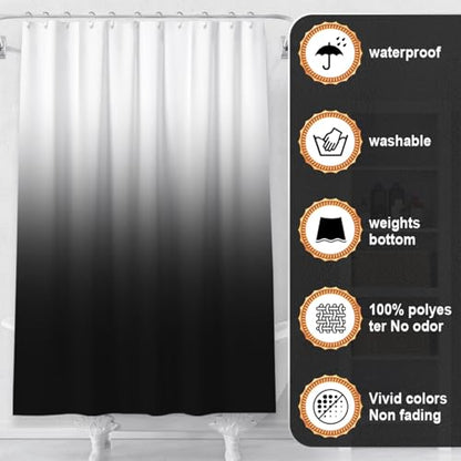 Shower Curtain Sets with Rugs and Adjustable Toilet Seat Cover | 4 Pcs Black Bathroom Sets with Shower Curtain and Rugs and Microfiber Toilet Lid Cover - color: Black