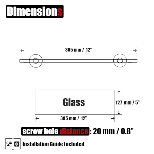 JQK Bathroom Glass Shelf, Tempered Glass Shower Storage 12 by 5 inches, 304 Stainless Steel Champagne Bronze Wall Mount 2 Pack, TGS101L12-CB-P2 - color: Champagne Bronze, size: 12 Inch (2 Pack)