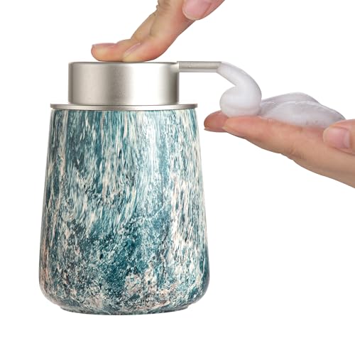 Enra Ceramic Foam Soap Dispenser, 12 oz Blue Foaming Soap Dispenser for Bathroom & Kitchen with Easy-to-Press Silver Pump（Blue Foam Type） - color: Blue Foam Type