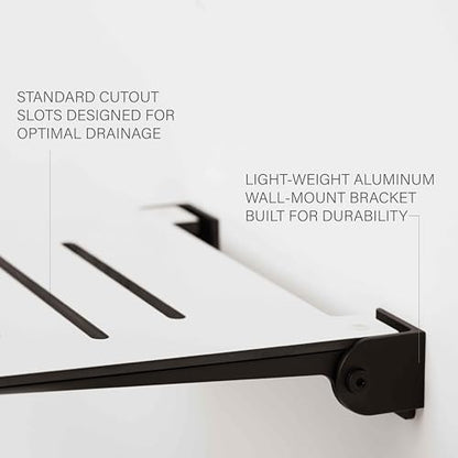 Seachrome 18 inch Silhouette Slimline Folding Wall Mount Shower Bench Seat, White Seat with Matte Black Frame - color: White Seat With Matte Black Frame