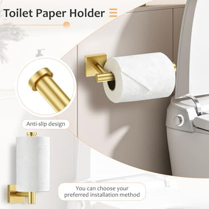 5 Pieces Brushed Gold Bathroom Hardware Set Towel Bar Set Stainless Steel Wall-Mounted Bathroom Accessories Set 23.6 Inch Towel Racks for Bathroom - color: Brushed Gold
