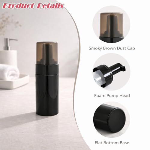 6Packs 120ml/4OZ Black Foaming Pump Bottles Empty Foam Soap Dispenser Bottles with Pump Refillable Plastic Mousse Bottle for Hand Soap, Facial Cleanser, Shampoo, Travel & DIY