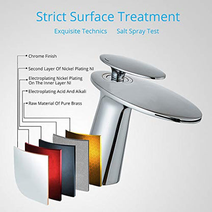 Chrome Waterfall Bathroom Sink Faucet and Pop Up Drain Assembly - color: Chrome, size: Short Body