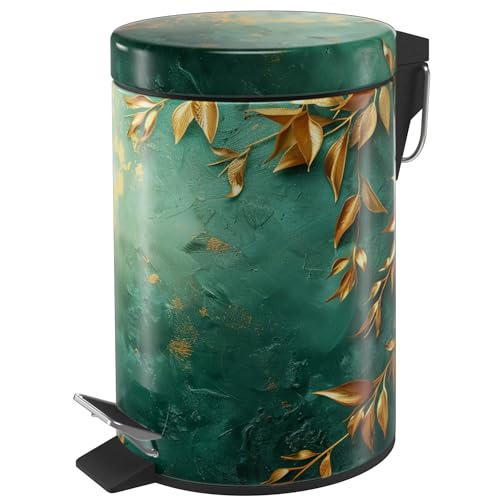 Sanilo Small Bathroom Trash Can with Lid [1.3 Gallon] - Lidded Tiny Trashcan for Garbage - Mini Metal Bin with Soft Closing Mechanism - Bath Room Accessoire Wastebin with Inner Bucket (Greego) - color: Greego