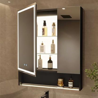 30"×34" LED Lighted Medicine Cabinet with Backlight, Adjustable Brightness 3 Color Temperature Lighting Anti-Fog Mirror 2 Socket & 2 USB Ports & Adjustable Shelf Wall Mounted - color: Backlight - 30"×34"