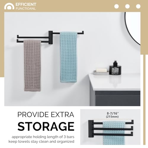 Angle Simple Kitchen Towel Rack, Swivel 3 Bars, Matte Black, 9.84" | SUS304 Stainless Steel Hand Towel Holder for Bathroom Laundry Wall, Foldable Arms Washcloth Hanger, Screws Mounted - color: Matte Black