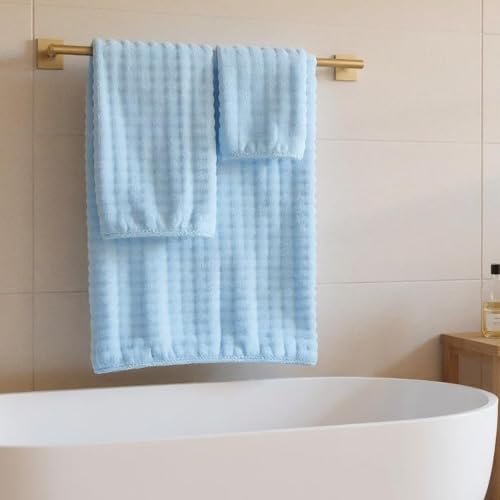 COZYART Lint Free 8 Pcs Bathroom Towel Set Ultra Soft Microfiber Light Blue | Fluffy, Thick, Highly Absorbent, Fast Dry, No Shedding, No Pilling, Fade Resistant, Durable, Long-lasting - color: Light Blue