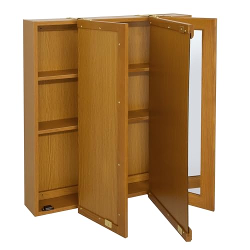 Design House Claremont Tri-View Medicine Cabinet, 30", Honey Oak | Wall Mount, Transitional, Wood, Bath, 545301-HOK - color: Honey Oak, size: 30 in. W x 30 in. H