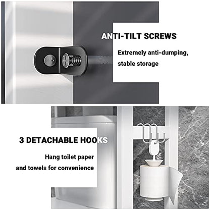 Over The Toilet Storage, Bamboo Over Toilet Bathroom Organizer Rack, Freestanding Bathroom Shelves Above Toilet Storage with 3 Hooks, Bathroom Space Saver, No Rust, Easy to Assemble, White - color: White