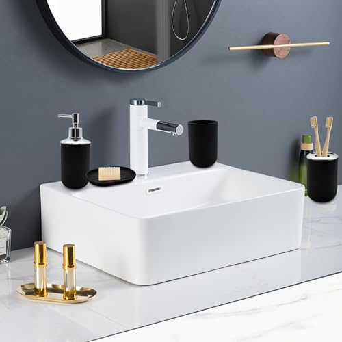 Bathroom Accessory Set, 4 pcs Shatter-Resistant Resin Bathroom Accessories Set Include Lotion Soap Dispenser Toothbrush Holder Soap Dish Modern Bathroom Decor, Gift for Home (Black 4pcs) - style: Black 4pcs