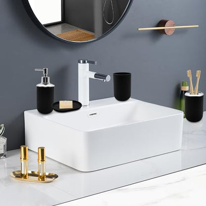 Bathroom Accessory Set, 4 pcs Shatter-Resistant Resin Bathroom Accessories Set Include Lotion Soap Dispenser Toothbrush Holder Soap Dish Modern Bathroom Decor, Gift for Home (Black 4pcs) - style: Black 4pcs