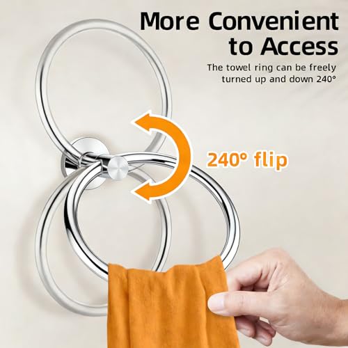 Towel Ring 2Pack, SUS304 Stainless Steel Hand Towel Holder for Bathroom Kitchen, Modern Style Towel Hanger, Thicken Ring Towel Holder, Towel Rack Round Wall Mounted (2, Bright Silver) - color: Bright Silver