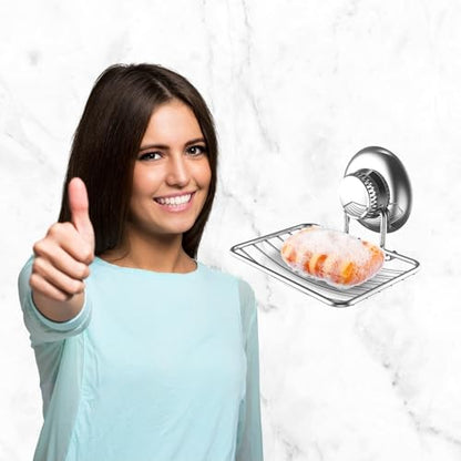 Gecko-Loc Soap Dish Suction mounting Bath soap bar Holder for Bathroom, Metal Bath Shower Bathtub Wall Tile or Kitchen Sink soap or Sponge Dishes - Silver - color: Silver