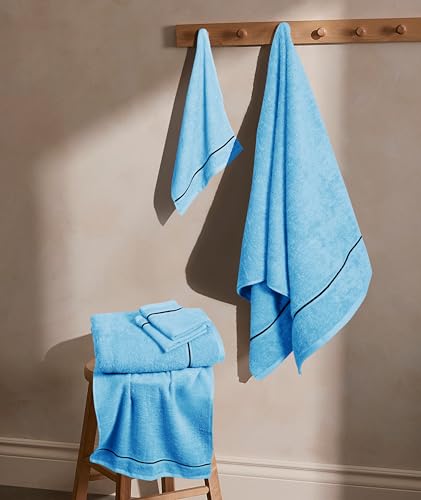 MyOwn Ultra Soft 6 Pack Cotton Towel Set, Contains 2 Bath Towels 28x55 inch, 2 Hand Towels 16x24 inch & 2 Wash Coths 12x12 inch, Ideal Everyday use, Compact & Lightweight - Sky Blue - color: Sky Blue, size: 6 Piece Set