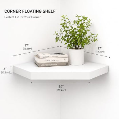Floating Corner Wall Shelf, White MDF Display Shelf with Cable Management - color: White
