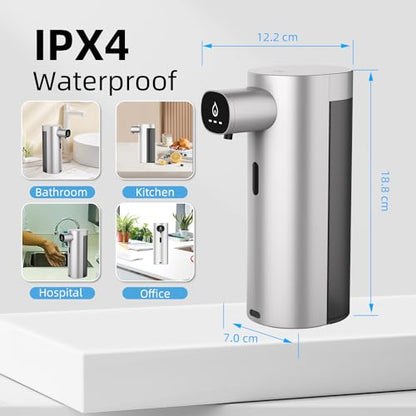Automatic Liquid Soap Dispenser Touchless, USB Rechargeable Smart Hand Soap Dispenser, 13.5oz/400ml, 3-Level Adjustable, Compatible with Thick Thin Dish Soap for Bathroom Kitchen, Clog-Free (Silver) - color: Silver
