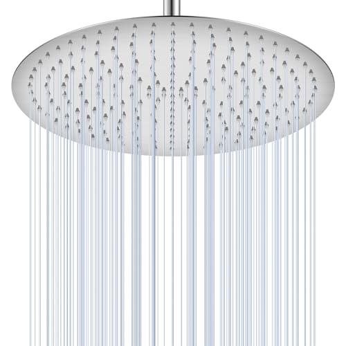 16 inch Ceiling Round Rain Shower Head Brushed Nickel - All Metal Stainless Steel 304, Full Body Round Rainfall Shower with 230 Silicone Nozzles - color: Brushed Nickel, size: 16 Inch