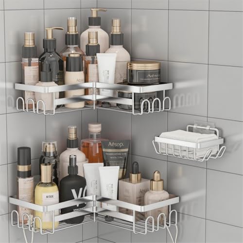 Adhesive Shower Caddy Shelf Organizer Rack,Rustproof Stainless Steel Bathroom Organizer with Large Capacity, No Drilling Corner Shower Shelves for Bathroom Storage & Home Decor - style: Style 2