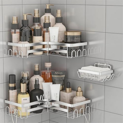 Adhesive Shower Caddy Shelf Organizer Rack,Rustproof Stainless Steel Bathroom Organizer with Large Capacity, No Drilling Corner Shower Shelves for Bathroom Storage & Home Decor - style: Style 2