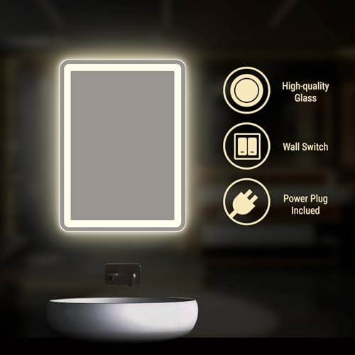 Rectangle LED Bathroom Mirror Luxury Vanity 20" X 28" Modern Decorative Premium Warm Light Mirror Shatter-Proof - size: 20"L x 28"W