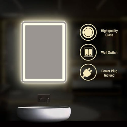 Rectangle LED Bathroom Mirror Luxury Vanity 20" X 28" Modern Decorative Premium Warm Light Mirror Shatter-Proof - size: 20"L x 28"W