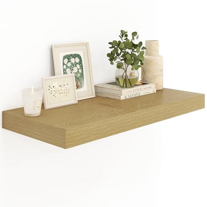 Heimlove 12" Deep Oak Floating Shelves,Over Toilet Long Wall Mounted Modern Farmhouse 36 inches,Wall Shelves with Invisible Brackets for Bedroom, Bathroom, Living Room, Kitchen, Set of 1 - color: Oak, size: 35.4"W x 11.6"D x 2"H, 1 Pack