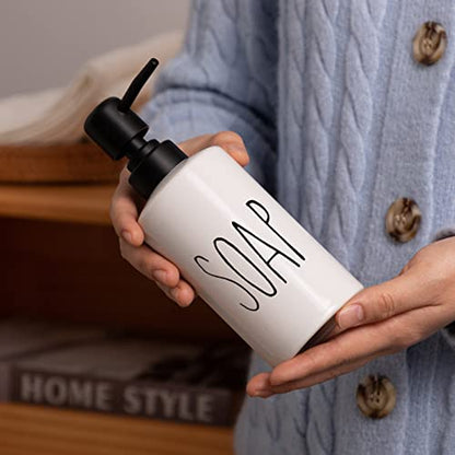 FE Soap Dispenser, 10oz Ceramic Liquid Soap Dispenser for Bathroom Countertop with Plastic Pump(SOAP) - color: White-soap