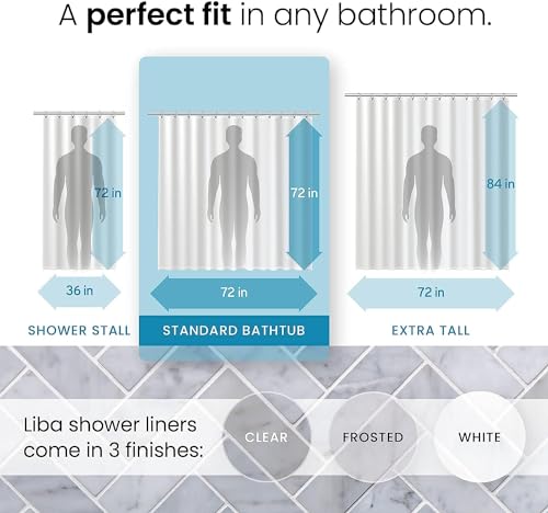 LiBa Shower Curtain PEVA 10G, 72x72 Inch Clear with 12 Rings | Heavy duty, non-Toxic with rust proof grommets,waterproof plastic shower curtain Set, weighted magnets, bathroom accessories - color: 10g Peva - Clear, size: 72"W x 72"L (Pack of 1)