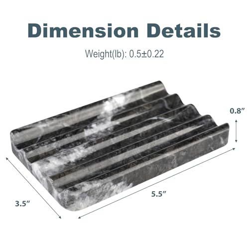 Karibiber Marble Soap Dish, Bar Soap Holder Shower, Black Soaps Bathroom Saver with Water Ripple Design, Easy Cleaning Natural Stone Sponge Holder for Kitchen Sink, Executive Jewelry Ring Tray - color: Grigio Carnico