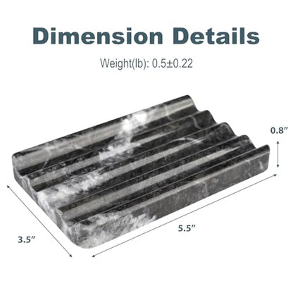 Karibiber Marble Soap Dish, Bar Soap Holder Shower, Black Soaps Bathroom Saver with Water Ripple Design, Easy Cleaning Natural Stone Sponge Holder for Kitchen Sink, Executive Jewelry Ring Tray - color: Grigio Carnico