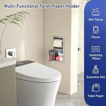 Toilet Paper Holder, Hidden Tampon Storage Holder | in Wall Toilet Roll Holder, Recessed Toilet Niche for Bathroom (Brushed) - color: Brushed