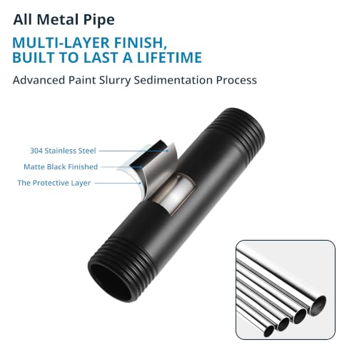 Straight Shower Arm with Flange, Ceiling Mount 3" Pipe, Matte Black | Neck Replacement, For High Pressure Fixed Rain Shower Head, 1/2" NPT, G1/2 - color: Round Matte Black 3 Inch