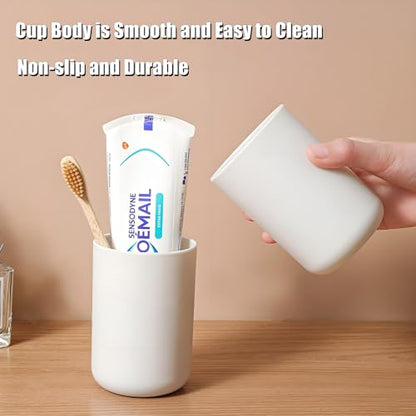 2 Pieces Plastic Bathroom Tumbler Cup Toothbrush Holder Organizer Tumbler Cups for Bathroom Vanity,300ml(White & Grey)