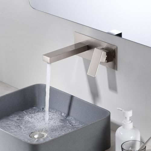SUMERAIN Wall Mount Bathroom Sink Faucet Brushed Nickel Basin Faucet Single Handle with Rough-in Valve - color: Brushed Nickel, size: Right-Handed