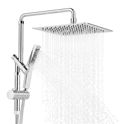 10 Inch Metal Rain Shower Heads with Handheld Spray Combo, Dual Shower Head with Adjustable Slide Bar and Stainless Steel Hose, Height Adjustable, Chrome - color: Chrome