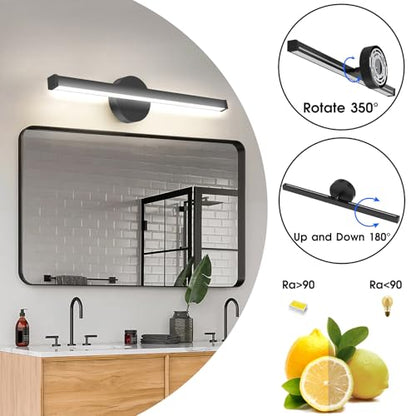Energetic 5CCT Rotatable Vanity Lighting with Night Light, 15W Black Bathroom Wall Lamp Over Mirror, LED Vanity Make Up Lighting Bar, 23 Inch Modern Picture Light, 350° Adjustable Angle