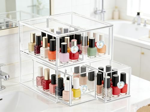 Clear Acrylic Makeup Organizer with 2 Drawer Trays, Cosmetic Storage for Bedroom, Bathroom, Countertop, Dresser (2 drawer)